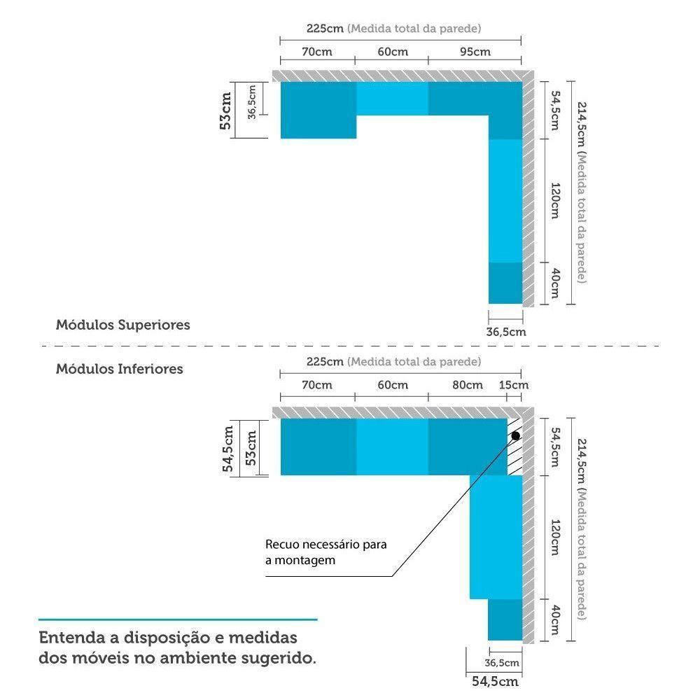 Armário De Cozinha Completa 8 Peças Com Tampos E Espaço Para Micro-ondas Cristal Luciane Móveis Branco Polar Com Branco Pet E Marmore - 3