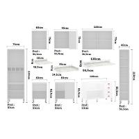 Armário De Cozinha Completa 8 Peças Com Tampos E Espaço Para Micro-ondas Cristal Luciane Móveis Branco Polar Com Branco Pet E Marmore - 7