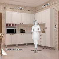 Armário De Cozinha Completa 8 Peças Com Tampos E Espaço Para Micro-ondas Cristal Luciane Móveis Branco Polar Com Branco Pet E Marmore - 9