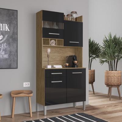 Armário De Cozinha Compacta Kit 4Pts 1GVT Ac4100|Preto|Preto