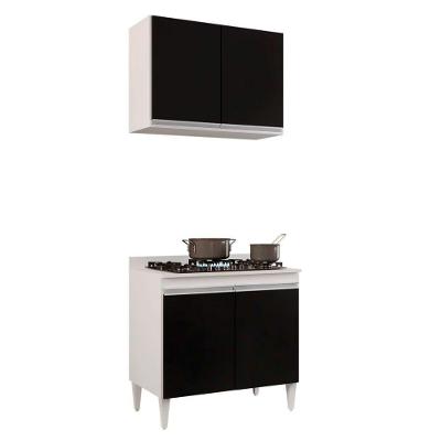 Kit Armário Aéreo Balcão Para Cooktop 02s Branco Preto 80cm