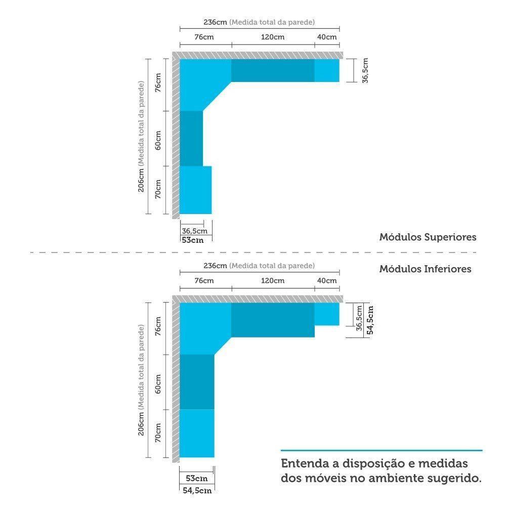 Armário De Cozinha Completa 8 Peças Com Tampos Espaço Para Forno E Vidro Cristal Luciane Móveis Branco Polar Com Branco Pet E Preto - 3