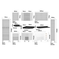Armário De Cozinha Completa 8 Peças Com Tampos Espaço Para Forno E Vidro Cristal Luciane Móveis Branco Polar Com Branco Pet E Preto