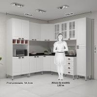 Armário De Cozinha Completa 8 Peças Com Tampos Espaço Para Forno E Vidro Cristal Luciane Móveis Branco Polar Com Branco Pet E Preto - 5