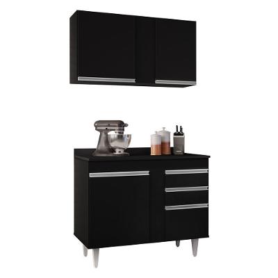 Kit Armário Aéreo Balcão Aurora 100cm Preto