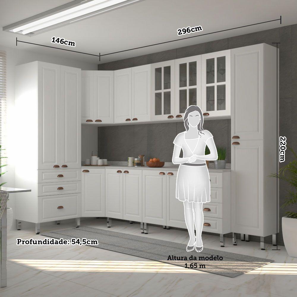 Armário De Cozinha Completa 8 Peças Com Tampos E Vidro Cristal Luciane Móveis Branco Polar Com Branco Pet E Marmore - 6