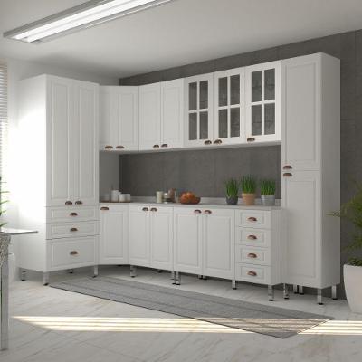 Cozinha Completa Cristal 16 Portas 7 Gavetas MDP MDF 296cm Branco Polar Pet Marmore