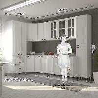 Armário De Cozinha Completa 8 Peças Com Tampos E Vidro Cristal Luciane Móveis Branco Polar Com Branco Pet E Marmore - 6