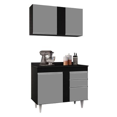 Kit Armário Aéreo Balcão Aurora 100cm Preto Cinza