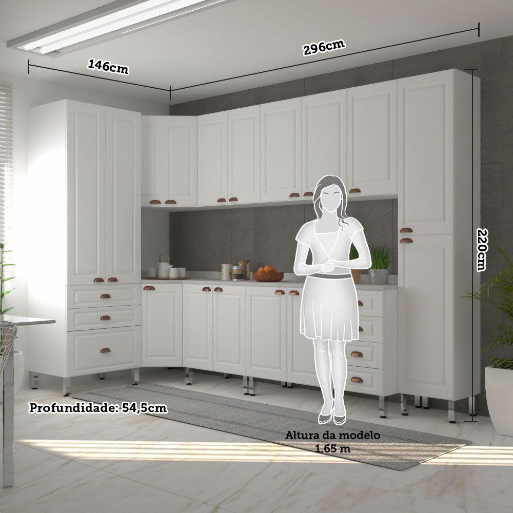 Armário De Cozinha Completa 8 Peças Com Tampos Cristal Luciane Móveis Branco Polar Com Branco Pet E Marmore - 5