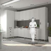 Armário De Cozinha Completa 8 Peças Com Tampos Cristal Luciane Móveis Branco Polar Com Branco Pet E Marmore - 5