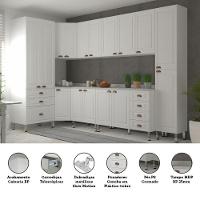 Armário De Cozinha Completa 8 Peças Com Tampos Cristal Luciane Móveis Branco Polar Com Branco Pet E Marmore - 6