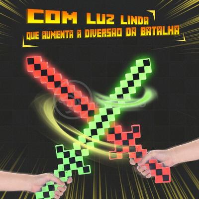 Kit Brinquedo Espada Pixel Minecraft 58cm C/Som Luz+3 Pilhas