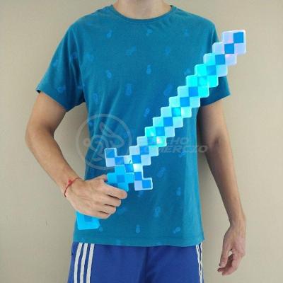 Brinquedo Espada Pixel Estilo Minecraft 58cm à Pilha azul