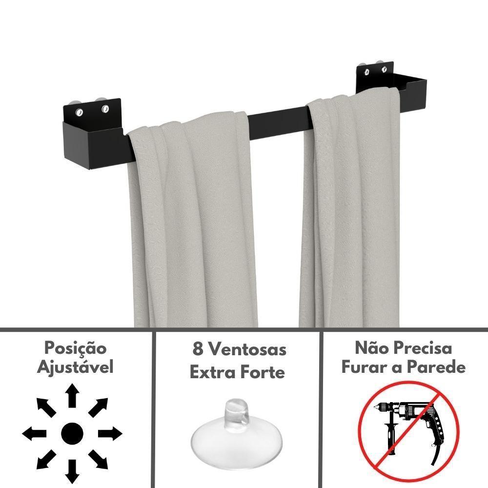 Porta Toalha Ventosa Banho Suporte Toalheiro Preto Elg - 10