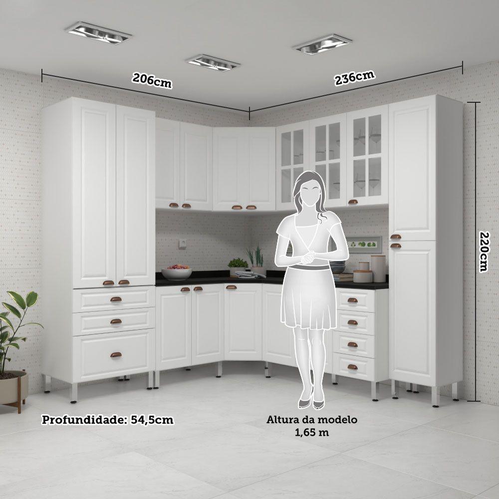 Armário De Cozinha Completa 8 Peças Com Tampos E Vidro Cristal Luciane Móveis Branco Polar Com Branco Pet E Preto - 6