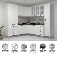 Armário De Cozinha Completa 8 Peças Com Tampos E Vidro Cristal Luciane Móveis Branco Polar Com Branco Pet E Preto - 2