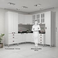 Armário De Cozinha Completa 8 Peças Com Tampos E Vidro Cristal Luciane Móveis Branco Polar Com Branco Pet E Preto - 6