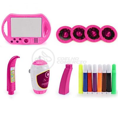 Projetor Para Desenho Infantil Aprendizagem Robo Rosa