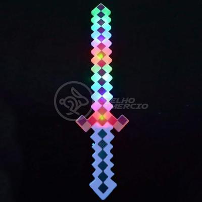 Kit Brinquedo Espada Pixel Minecraft 58cm C/Som Luz+3 Pilhas