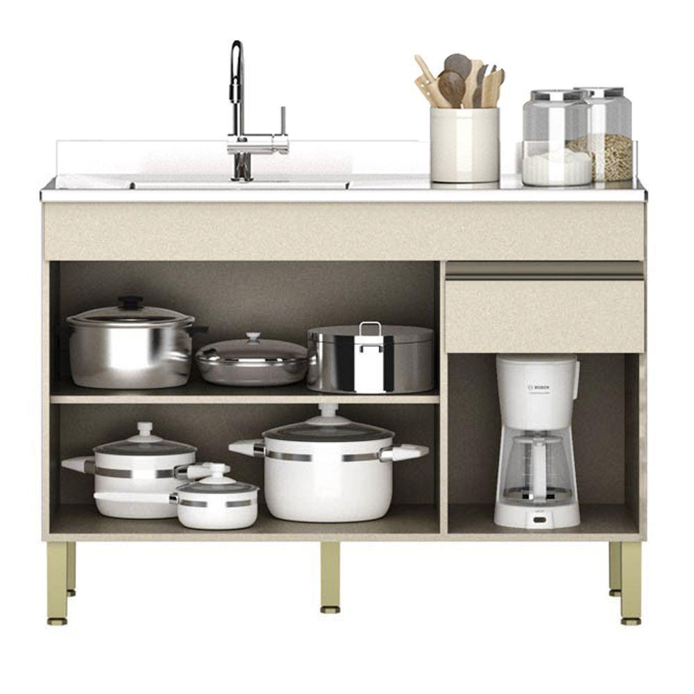 Armário De Cozinha E Balcão Com Pia 120cm Lina K02 Vanilla/freijó - Mpozenato - 3