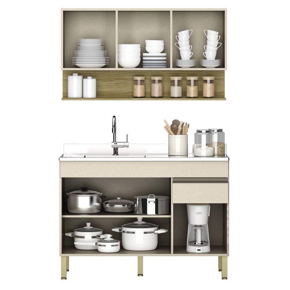 Armário De Cozinha E Balcão Com Pia 120cm Lina K02 Vanilla/freijó - Mpozenato - 8