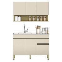 Armário De Cozinha E Balcão Com Pia 120cm Lina K02 Vanilla/freijó - Mpozenato - 1