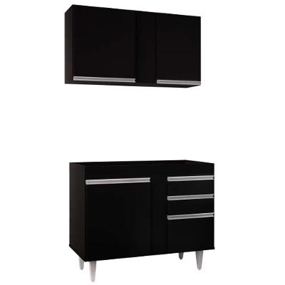 Kit Armário Aéreo Balcão Aurora 100cm Preto