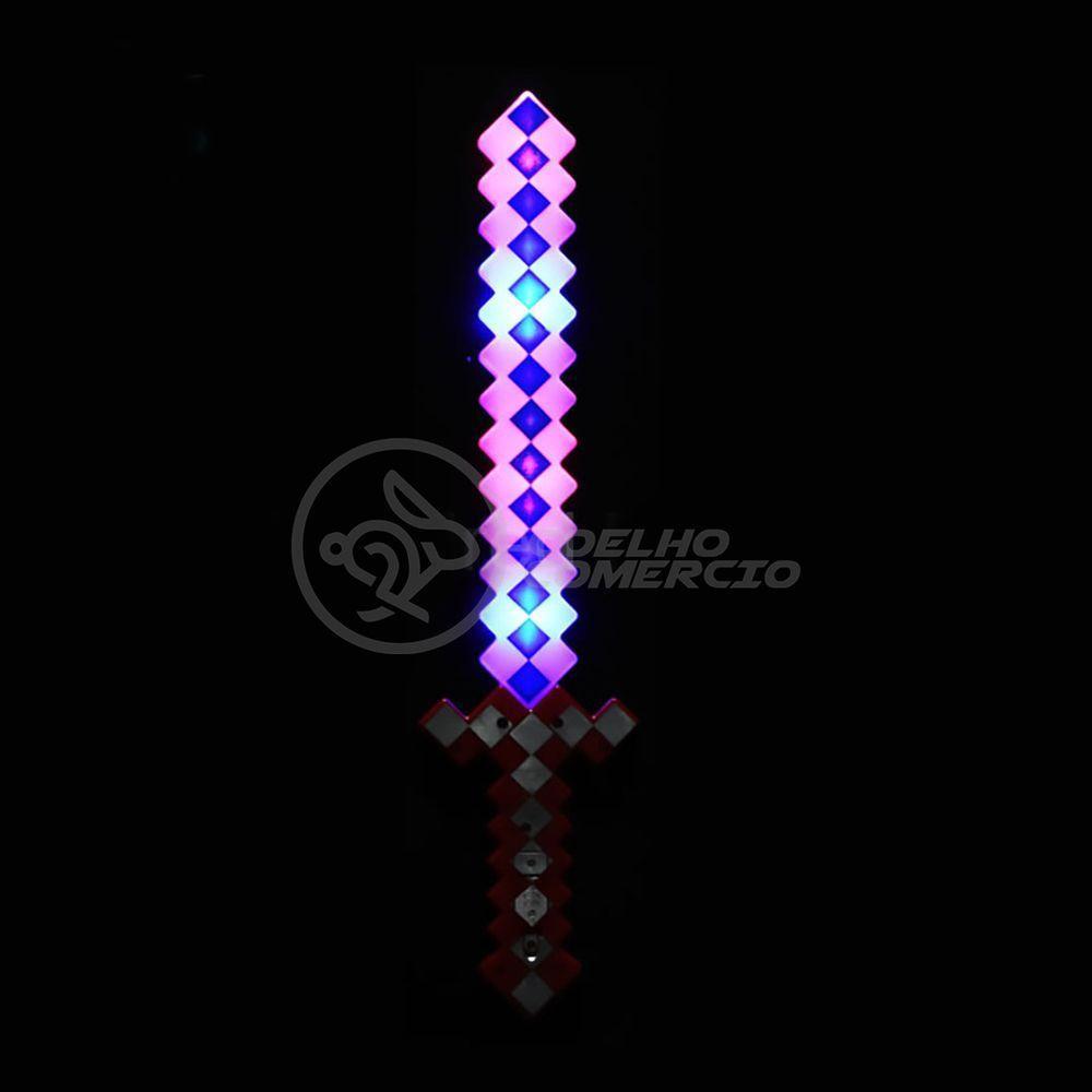 Brinquedo Espada Pixel 58Cm Diamante Com Som E Luz À Pilha - Vermelho - 10