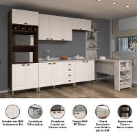 Armário De Cozinha Compacta 5 Peças Com Tampo Bancada E Espaço Para Forno Safira Luciane Móveis Nogueira Dourado C/ Branco Pet E Marmore - 2