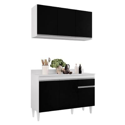 Kit Armário Aéreo Balcão 120cm Branco Preto