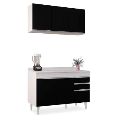Kit Armário Aéreo Balcão 120cm Branco Preto