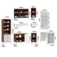 Armário De Cozinha Completa 5 Peças Com Tampo E Bancada Com Painel Safira Luciane Móveis Nogueira Dourado C/ Branco Pet E Marmore