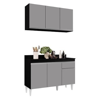 Kit Armário Aéreo Balcão 120cm Preto Cinza