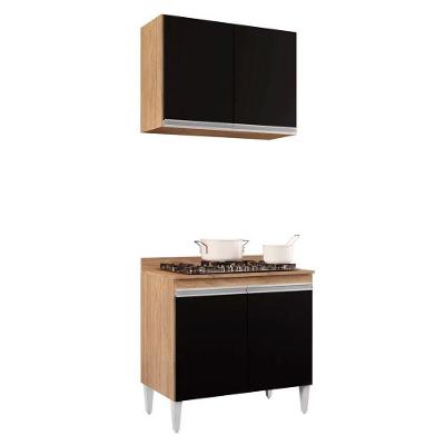 Kit Armário Aéreo Balcão Para Cooktop 02s 80cm Preto