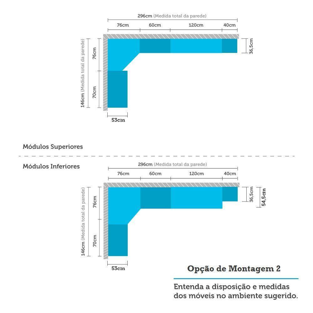 Armário De Cozinha Completa 8 Peças Com Tampos Cristal Luciane Móveis Branco Polar Com Branco Pet E Preto - 2