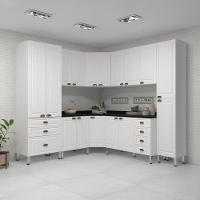 Armário De Cozinha Completa 8 Peças Com Tampos Cristal Luciane Móveis Branco Polar Com Branco Pet E Preto - 1