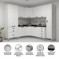 Armário De Cozinha Completa 8 Peças Com Tampos Cristal Luciane Móveis Branco Polar Com Branco Pet E Preto - 11