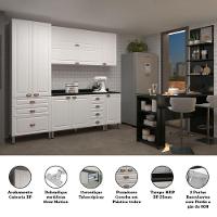 Armário De Cozinha Compacta 5 Peças Com Tampo E Bancada Com Painel Cristal Luciane Móveis Branco Polar Com Branco Pet E Preto - 2