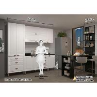 Armário De Cozinha Compacta 5 Peças Com Tampo E Bancada Com Painel Cristal Luciane Móveis Branco Polar Com Branco Pet E Preto - 5