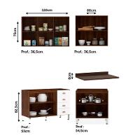 Armário De Cozinha Compacta 4 Peças Com Vidro Janelinha Safira Luciane Móveis Nogueira Dourado Com Branco Pet - 3