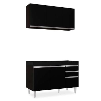 Kit Armário Aéreo Balcão 120cm Preto