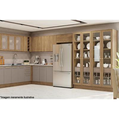 Módulo Cozinha Henn Americana Botanic M628 C- 2 Portas De Vidro E 1 Gaveta 50cm Nogueira-fendi