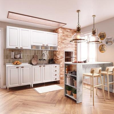 Cozinha Compacta 4 Peças e Bancada Cristal 8 Portas 4 Gavetas MDP e MDF Branco