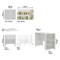 Armário De Cozinha Compacta 4 Peças E Bancada Gourmet Cristal Luciane Móveis Branco Polar Com Branco Pet E Marmore - 3