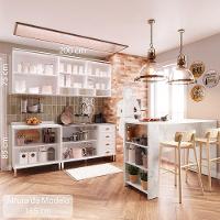 Armário De Cozinha Compacta 4 Peças E Bancada Gourmet Cristal Luciane Móveis Branco Polar Com Branco Pet E Marmore - 4