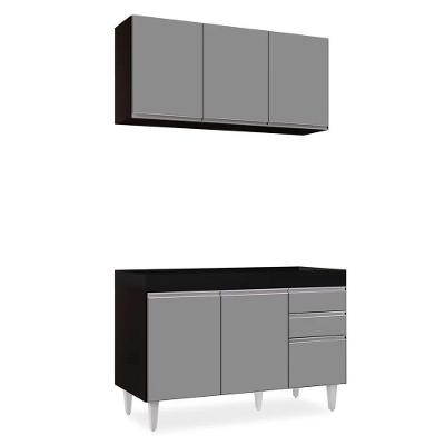 Kit Armário Aéreo Balcão 120cm Preto Cinza