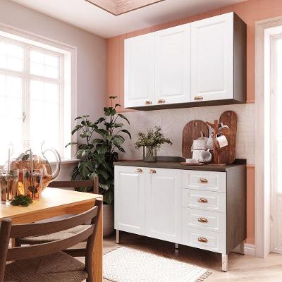 Cozinha Compacta 2 Peças Safira 5 Portas 4 Gavetas MDP e MDF Dourado e Branco