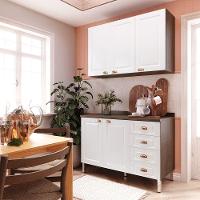 Armário De Cozinha Compacta 2 Peças Com Tampo Safira Luciane Móveis Nogueira Dourado Com Branco Pet - 1