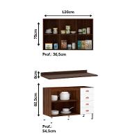 Armário De Cozinha Compacta 2 Peças Com Tampo Safira Luciane Móveis Nogueira Dourado Com Branco Pet - 3